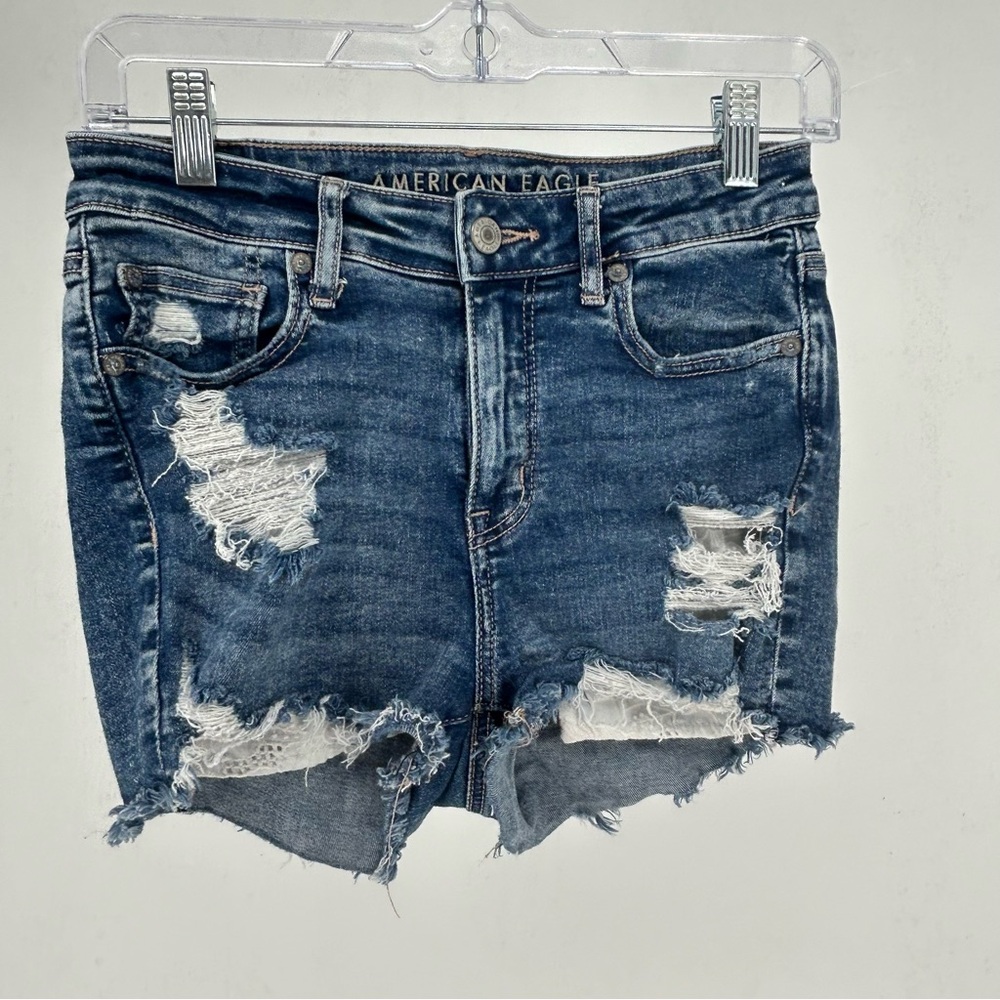 American Eagle Outfitters High V-Rise Shortie Distressed Denim Shorts size 6